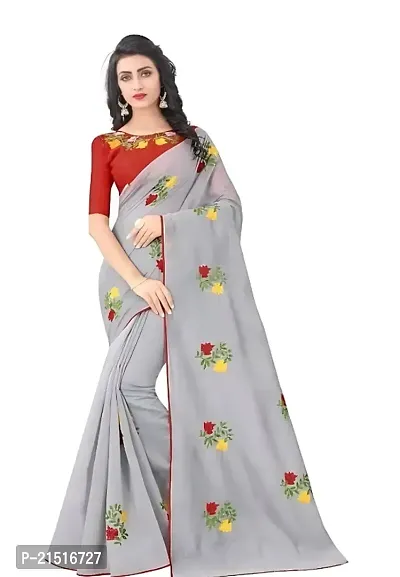 Chanderi Cotton Embroidered Saree with Blouse Piece-thumb0