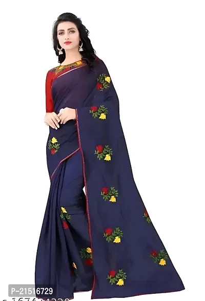 Chanderi Cotton Embroidered Saree with Blouse Piece-thumb0