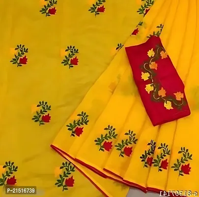 Stylish Yellow Chanderi Cotton Saree with Blouse piece For Women-thumb0