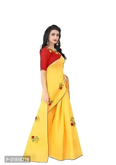 Chanderi Cotton Embroidered Saree with Blouse Piece-thumb0