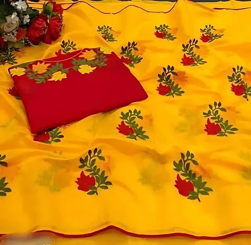 Chanderi Cotton Embroidered Sarees with Blouse Piece