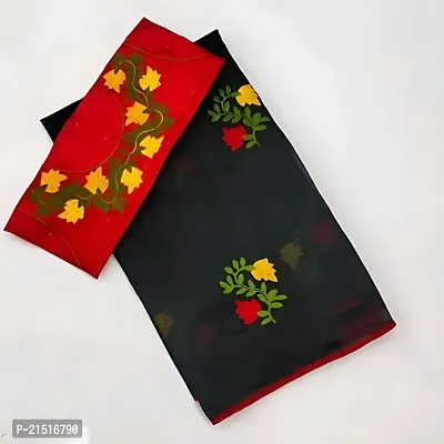 Chanderi Cotton Embroidered Saree with Blouse Piece-thumb0