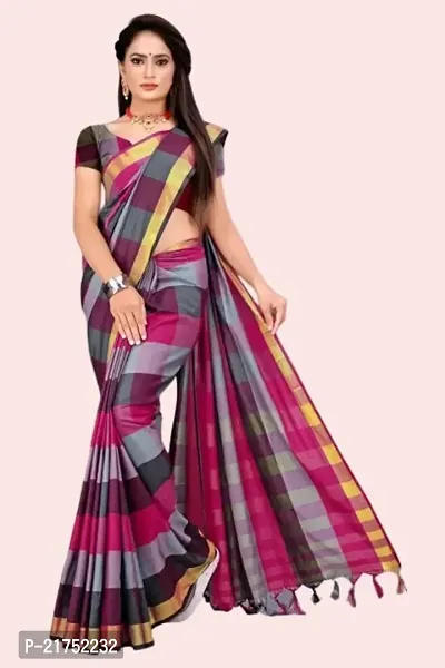 Cotton Silk Checked Saree with Blouse piece-thumb0