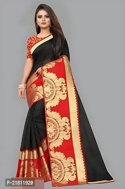 Stylish Black Cotton Silk Saree with Blouse piece For Women