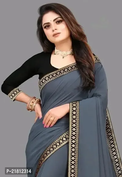 Stylish Grey Art Silk Saree with Blouse piece For Women