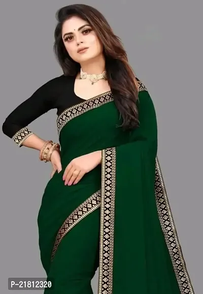 Stylish Green Art Silk Lace Work Saree with Blouse piece