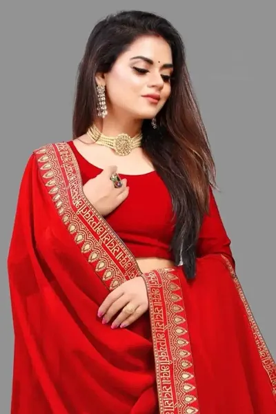 Art Silk Lace Border Sarees with Blouse Piece for Women