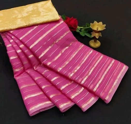 Striped Art Silk Sarees With Blouse Piece