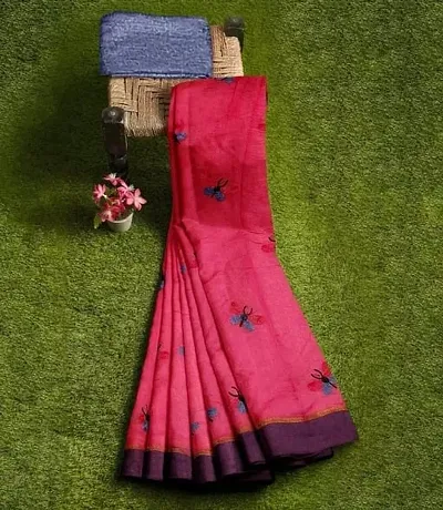 Cotton Blend Embroidered Daily wear Sarees With Blouse Piece