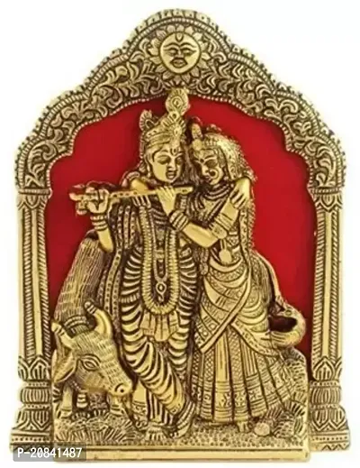 Gold Plated Handicraft Metal Frame Of Lord Krishna And Radha With Kamdhunu Cow-thumb0