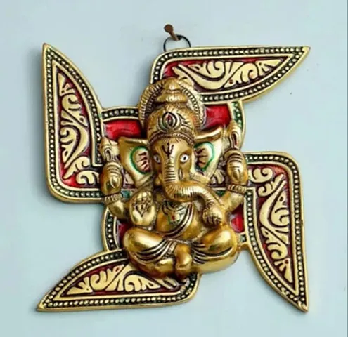 Handicrafts Metal swastik Ganesh Ji Statue