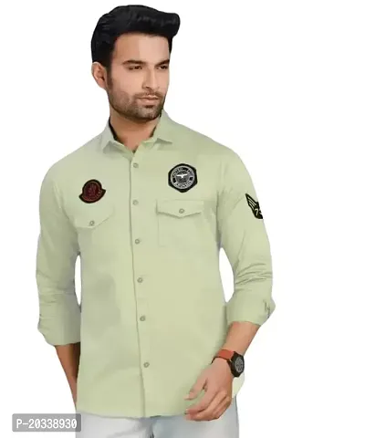 AARADHYA CREATIONS Men's Solid Casual Cotton Blend Fullsleeve Shirt (Green) (Modal No:-Shirt-01-Green_Large.-thumb0