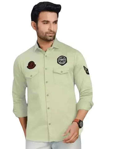 AARADHYA CREATIONS Men's Solid Casual Blend Fullsleeve Shirt (Green) [Modal No:-Shirt-01-Green_Large.