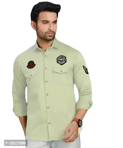 AARADHYA CREATIONS Men's Solid Casual Cotton Blend Fullsleeve Shirt (Green) [Modal No:-Shirt-01-Green_Large.-thumb0