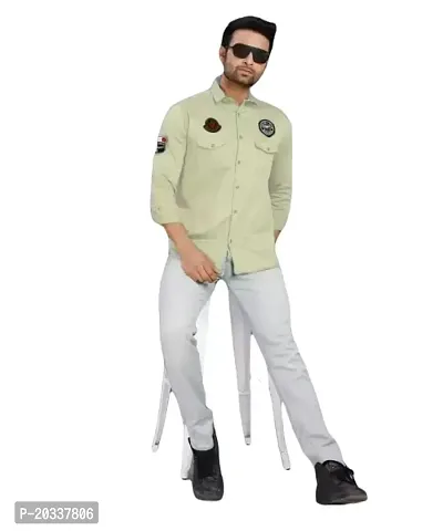 AARADHYA CREATIONS Men's Solid Casual Cotton Blend Fullsleeve Shirt (Green) [Modal No:-Shirt-01-Green_Large.-thumb3