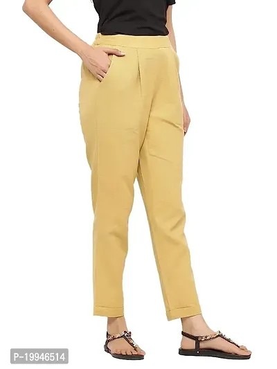 Buy Go Colors Women Solid Light Beige Mid Rise Cotton Pants Online