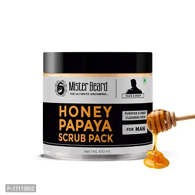 Mister Beard Honey Papaya Scrub Pack 100Gm|For Clearing Impurities And Clogged Pores, Spot Removal, Brightening And Lightening With Papaya Extracts Revitalizing, Tan Removal Scrub-thumb0