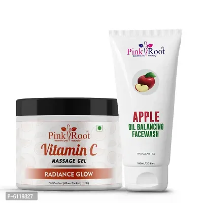 Pink Root Vitamin C Massage Gel 100gm With Apple Oil Balancing Facewash 100ml-thumb0