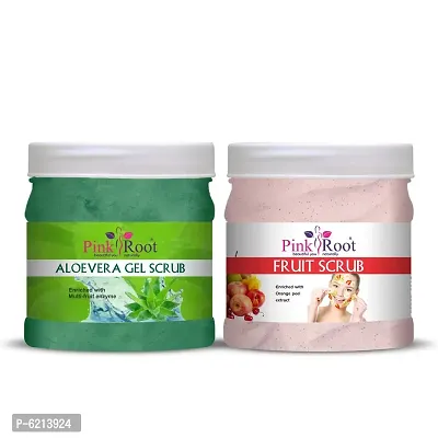 Pink Root Aloevera Gel Scrub 500 Grams with Pink Root Mix Fruit Scrub 500 ml Combo-thumb0