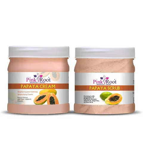 Pink Root Papaya Cream 500ml with Pink Root Papaya Scrub 500ml Combo