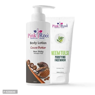 Pink Root Body Lotion Cocoa Butter 200 ml With Pink Root Neem Tulsi Purifying Face Wash 100 ml-thumb0