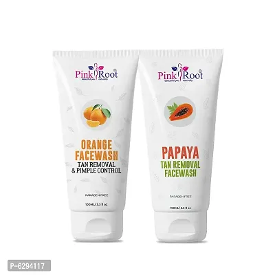 Pink Root Orange Face wash 100ml with Pink Root Papaya Tan Removal Face Wash 100ml-thumb0