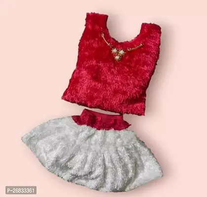 Fabulous Red Cotton Solid Top With Bottom Set For Girls