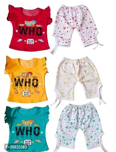 Fabulous Multicolored Cotton Blend Printed Top With Bottom Set For Girls Pack Of 3