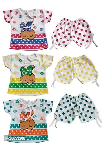 Fabulous Multicolored Cotton Blend Printed Top With Bottom Set For Girls Pack Of 3-thumb0