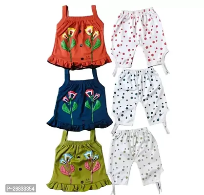 Fabulous Multicolored Cotton Blend Printed Top With Bottom Set For Girls Pack Of 3-thumb0