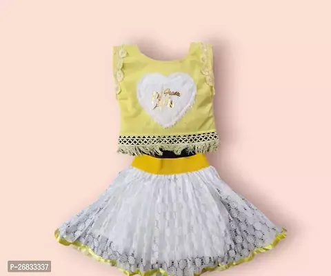Fabulous Yellow Cotton Solid Top With Bottom Set For Girls