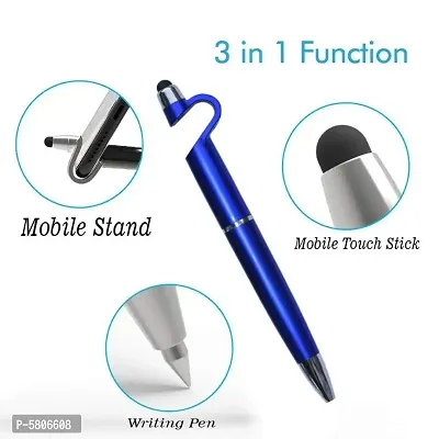 3 in 1 Stylus Capacitive Writing Pen with Mobile Stand Holder for Mobile PACK OF 2 (Random Color)-thumb0