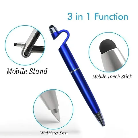 3 in 1 Stylus Capacitive Writing Pen with Mobile Stand Holder for Mobile PACK OF 2 (Random Color)