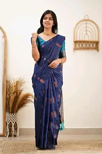 Fancy Silk Blend Saree With Blouse Piece For Women-thumb1