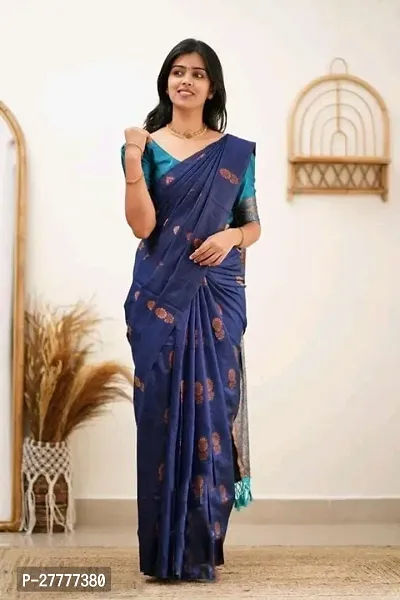 Fancy Silk Blend Saree With Blouse Piece For Women-thumb2