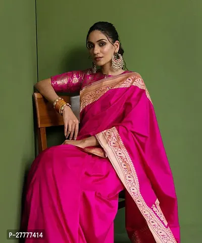 Fancy Silk Blend Saree With Blouse Piece For Women-thumb0