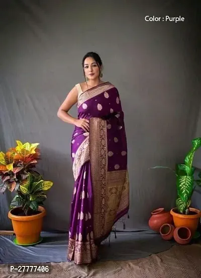 Fancy Silk Blend Saree With Blouse Piece For Women-thumb0