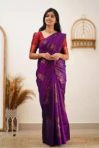 Fancy Silk Blend Saree With Blouse Piece For Women-thumb1