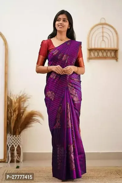 Fancy Silk Blend Saree With Blouse Piece For Women-thumb2