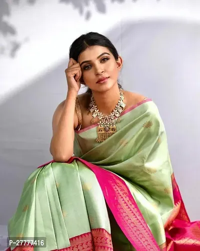 Fancy Silk Blend Saree With Blouse Piece For Women-thumb0