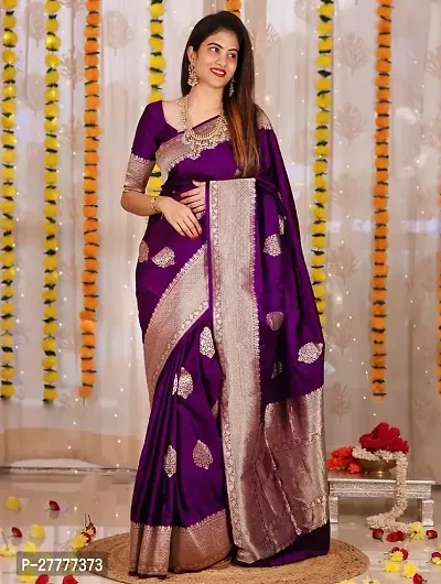 Fancy Silk Blend Saree With Blouse Piece For Women-thumb0