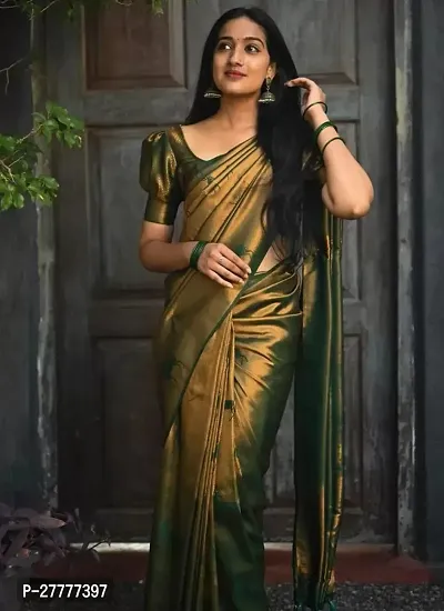 Fancy Silk Blend Saree With Blouse Piece For Women-thumb3