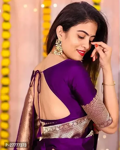 Fancy Silk Blend Saree With Blouse Piece For Women-thumb3