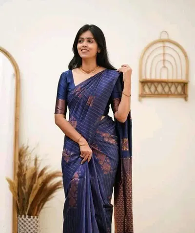 Fancy Silk Blend Saree with Blouse Piece for Women