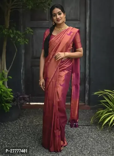 Fancy Silk Blend Saree With Blouse Piece For Women-thumb0