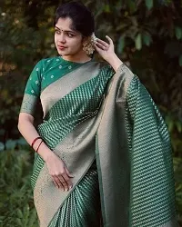 Fancy Silk Blend Saree With Blouse Piece For Women-thumb1