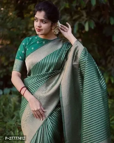 Fancy Silk Blend Saree With Blouse Piece For Women-thumb2