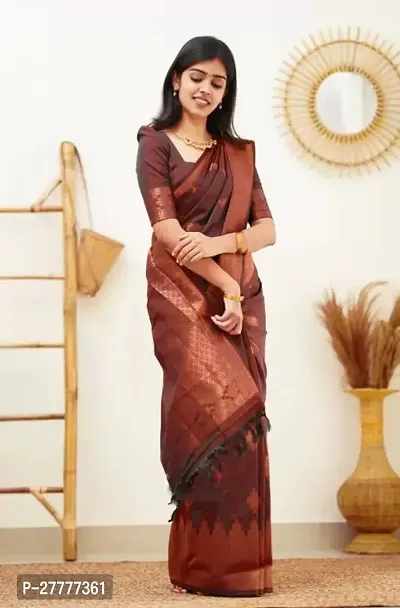 Fancy Silk Blend Saree With Blouse Piece For Women-thumb3