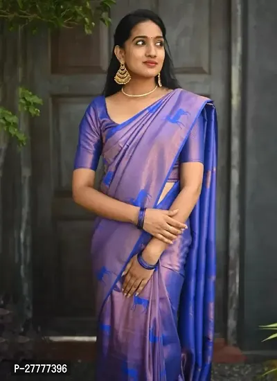 Fancy Silk Blend Saree With Blouse Piece For Women-thumb3