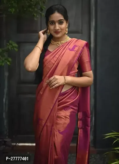 Fancy Silk Blend Saree With Blouse Piece For Women-thumb2